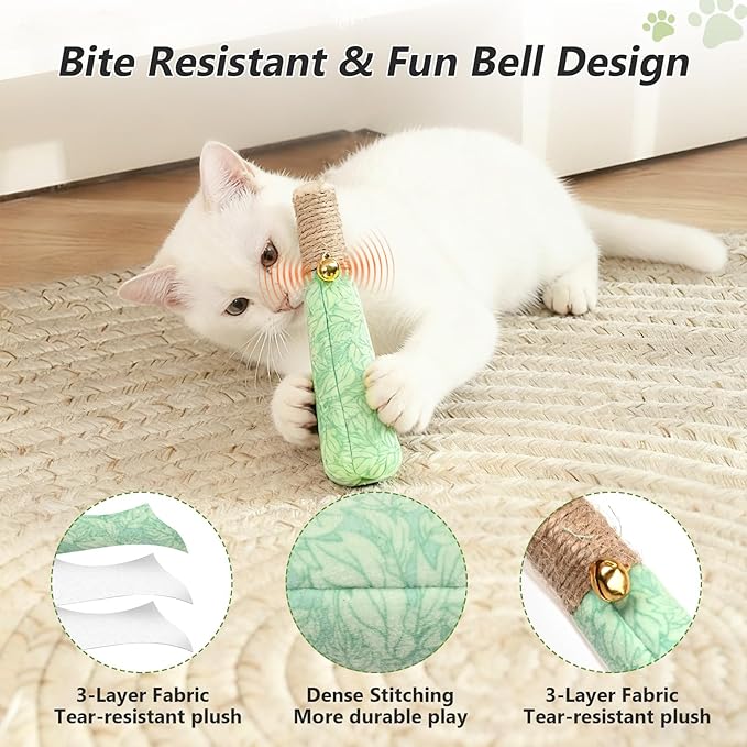 3 Pack Catnip Toys for Cats, Funny Kicker Cat Toys with Dental Rope & Jingle Bell, 100% Organic Catnip Catnip Toys, Bite-Resistant Chew Toy for Kitten Teething, Indoor Cat Toys