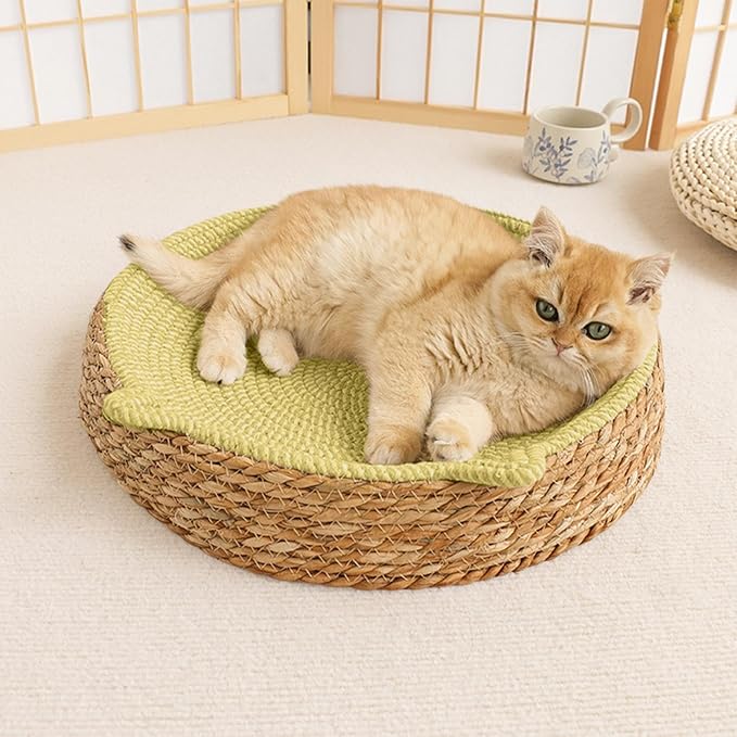Woven Cat Scratch Bowl - Cotton Rope Round Cat Bed, Kitten Ear Design Scratching Board, Durable Claw Grinding Lounge Toy,