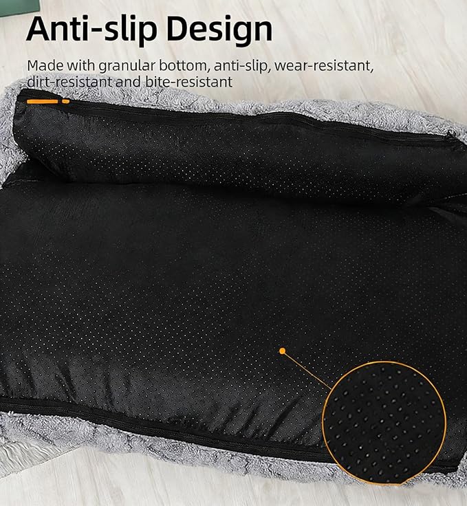 Plush Calming Pet Sofa Bed, Soft Cat Dog Couch with Removable Cover, Large Kennel Cat Sleeping Sofa Chair Furniture, Non-Slip Bottom for Supplies Cats Dogs(Black,XXX-Large)