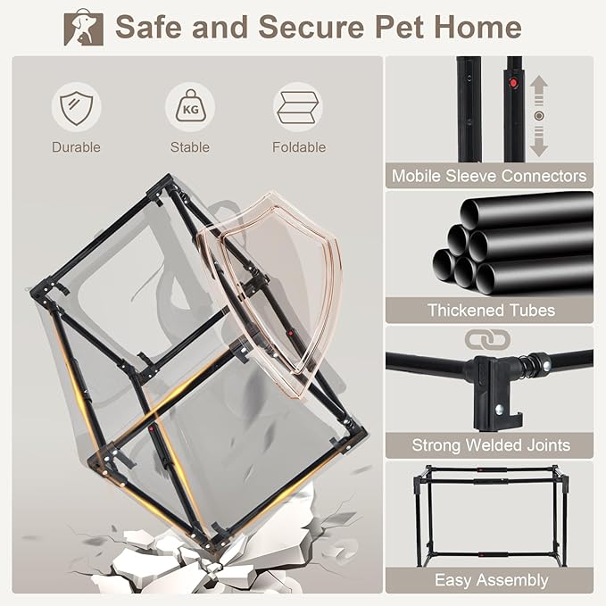 Lekereise Collapsible Dog Crate for Travel - 23.6"x16.5"x16.5" Portable Soft Foldable Playpen for Dogs and Cats, Grey, Large