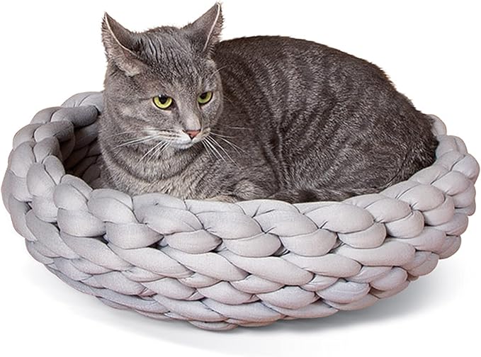 K&H Pet Products Knitted Cat Bed, Round Flexible Pet Bed Gray 17 X 4 Inches
