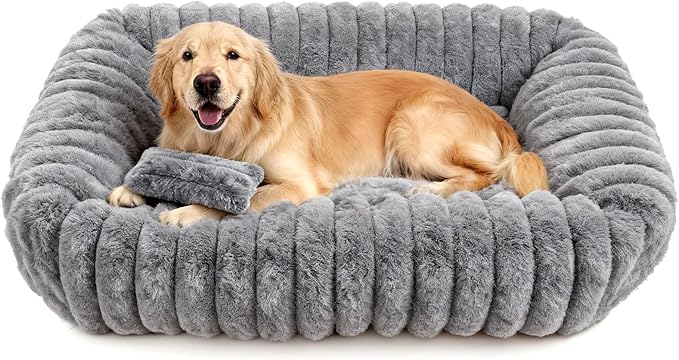 Dog Beds Large Sized Dog, Washable Self Warming Dog Cat Bed Rectangle Orthopedic Large Pet Sofa, Super Soft Plush Rabbit Fur Pet Couch Cute Cat Bed with Removable Zipper Cover & Anti-Slip Bottom