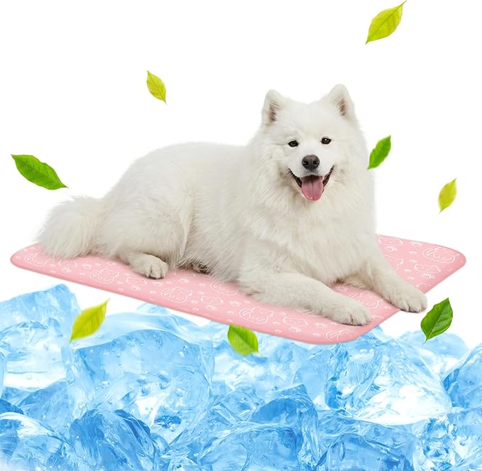 NWK Pet Cooling Mat for Large Dogs -Q-Max>0.345 Ice Silk Cooling Mat for Dogs & Cats Portable & Washable Pet Cooling Blanket, Car Seats, Beds for Summer (Pink Cat, 39'' X 27'' X 0.3'')