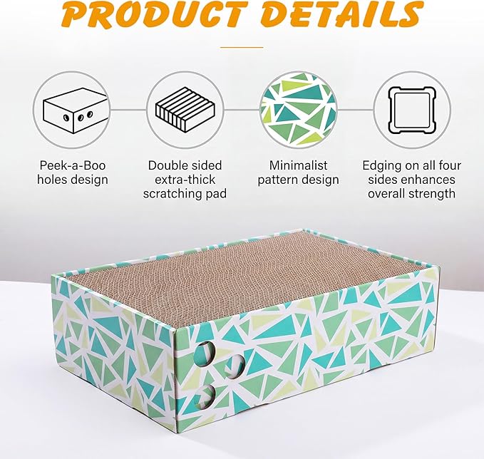 Cat Scratch Pad with Box, 5 Packs in 1 Cat Scratcher Board for Indoor Cats, Reversible Heavy-Duty Corrugated Scratching Board for Cats, Medium and Small Cats, Furniture Protection