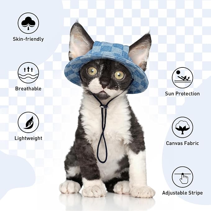 QBLEEV Cat Hats for Cats Only, Sphynx Hat with Ear Hole, Kitten Headwear Mini Sun Sombrero Caps, Summer Cat Cowboy Hats, Pet Chihuahua Sunscreen Baseball Outdoor Climbing Cap Birthday Party