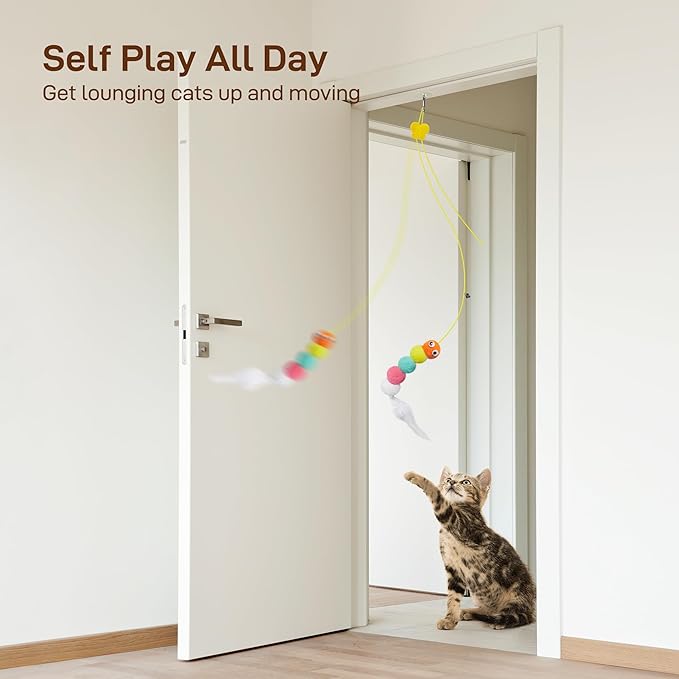 Potaroma Interactive Cat Feather Toys 5 Pcs, Cat Teaser Retractable Hanging Indoor Kitten Play Chase Exercise, Mental Physical Stimulation for All Breeds and Species