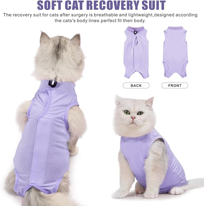 Idepet Cat Surgery Recovery Suit Kitten Onesie for Cats After Surgery Female Breathable Kitty Spay Suit for Abdominal Wound Skin Diseases E-Collar Alternative Wear(Purple,S)