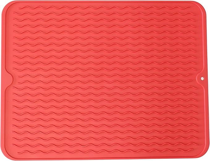 Silicone Pet Feeding Mat for Dogs, Cats, Small Animals, Non-Slip Waterproof Food and Water Mat with Raised Edge, BPA-Free Convenient Hook Storage by Dependable Industries (Red, 12 x 16 inch)