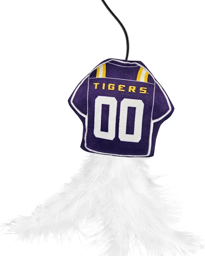 NCAA Louisiana State University Team Jersey Wand with CAT N, Cat Toy Jersey Shaped Plush Teaser Toy for Cats & Kittens - Interactive Pet Toy for Play & Exercise
