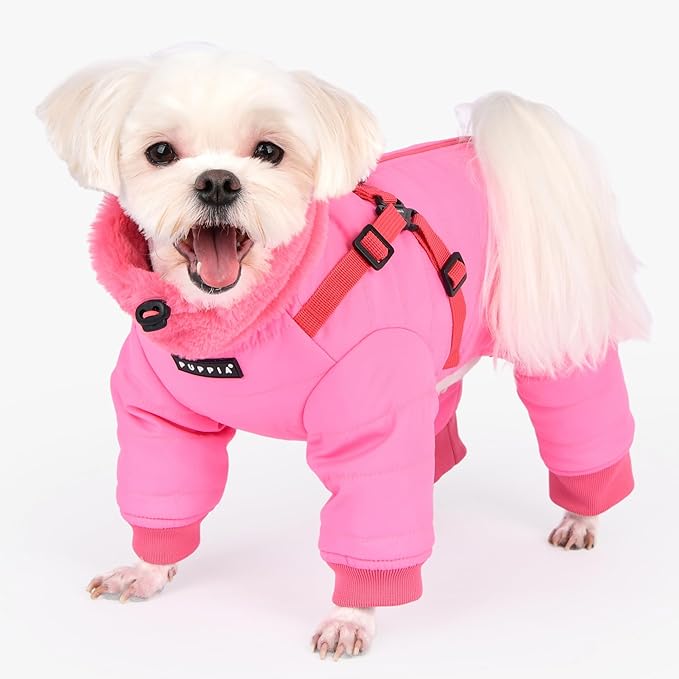 Puppia Everson Dog Jumpsuit Winter Season Intrgrated Harness for Small and Medium Dogs, Pink, X-Large