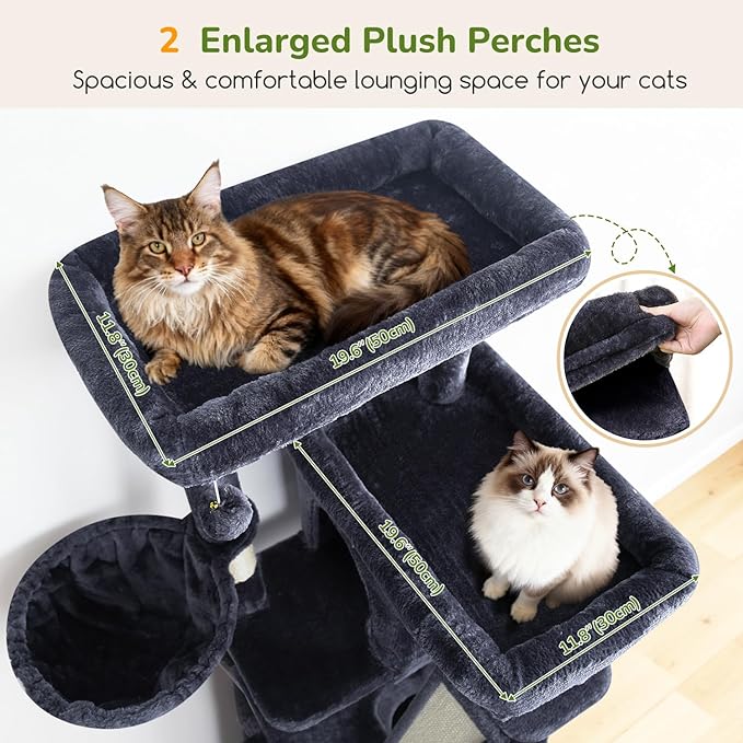 Globlazer Extra Large Cat Tree Tower 80inch XXL Tall Cat Tree for Multiple Indoor Cats Large Adult Kittens with Scratching Posts, 2 Widened Perches, Adjustable Baskets, 2 Cozy Condos, S80G, Dark Grey