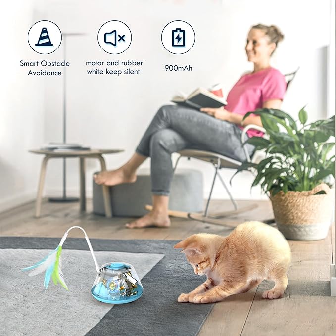 3-in-1 Interactive Cat Laser Toy, Cat Toys, with 3 Removable Feathers & 3 Speed Play Modes,USB Rechargeable Smart Excercise Toy for for Multi-cat Family Adult Bored Kittens
