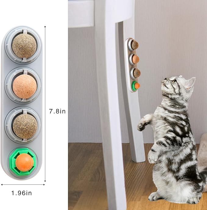 4 Pack Catnip Ball for Cats,Safe Healthy Edible Kitten Chew Toys with 4 Flavor for Cats Lick Dental Teeth Cleaning Wall Treats