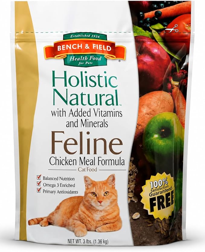 Bench & Field Holistic Premium Dry Cat Food, Chicken Meal & Brown Rice Recipe, Made Without Corn, Wheat, or Soy, All Life Stages, 3 lb Bag (Pack of 1)