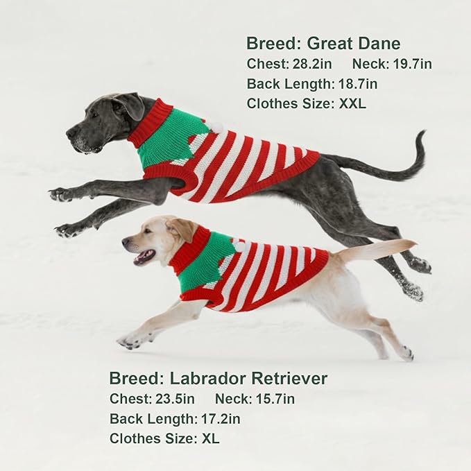 Dog Sweater Knitted for Small to Large Dogs Boy Girl, Classic Turtleneck Dog Christmas Sweaters, Warm & Soft Pet Clothes for Winter (Santa Stripe, 2XL)