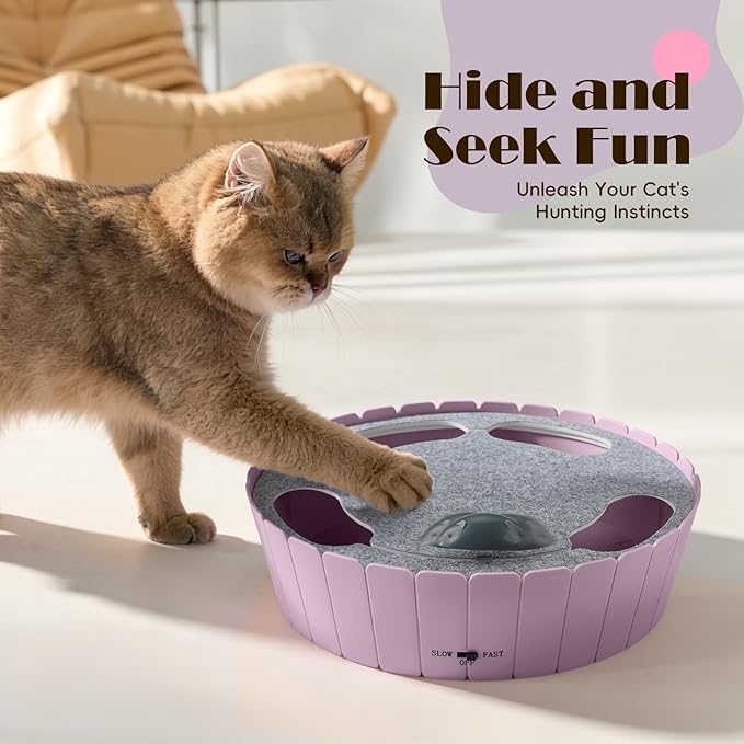 Pawaboo Interactive Cat Toy with Running Mouse, Electronic Motion Cat Toy Automatic Teaser for Indoor Cats, Pop and Play Hide Seek Cats Toys Hunting Mouse for Pet Kitten Play Fun Exercise, Purple