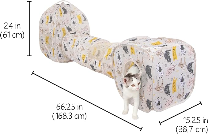 Kitty City Light Pink Cat-Themed Cat Play Furniture Set, Collapsible Pop-Up Cat Toys Combo with Cube, Tunnel & House, Indoor Cat Playground for Play, Hiding & Lounging