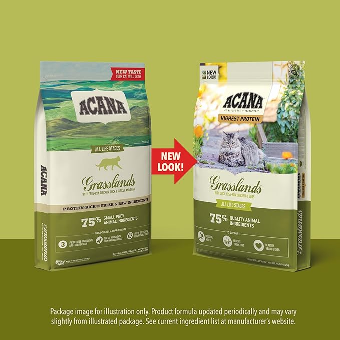 ACANA Grain-free Dry Cat Food Grasslands Chicken Duck Turkey Fish and Quail 10lb Bag