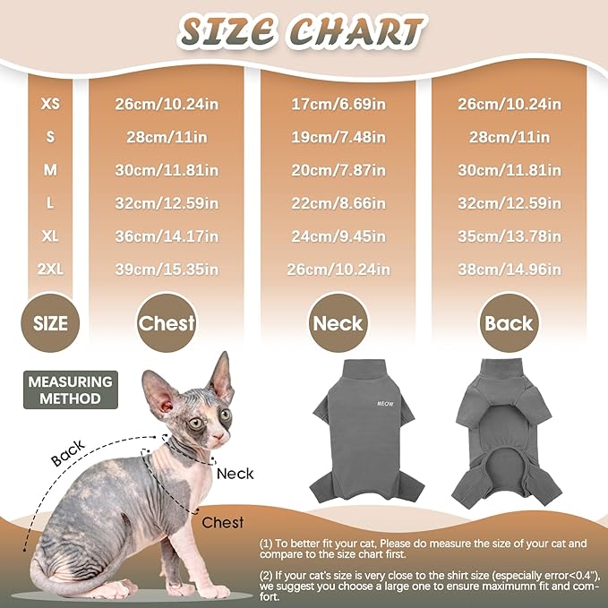 ROZKITCH Cat Sweaters for Cats Only, Breathable Soft Pet Jumpers, Warm Coat with Four Legs, Lightweight Sweater T-Shirt Cat Pajamas Jumpsuit Vest Cornish Rex, Devon Rex, Peterbald Grey XS