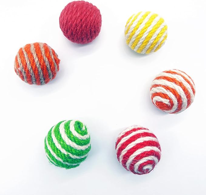 6Pcs Cat Sisal Balls Toy Set - Sisal Rattle Balls with Woven Wool for Indoor Cats (Random Color)
