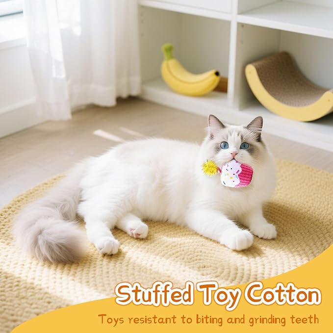ADABOO 4PCS Cat Birthday Toy Set, Birthday Cake and Crown, Plush Catnip Toy with Crinkle Paper & Tinsel, Soft Interactive Toy, Perfect for Cat Lovers