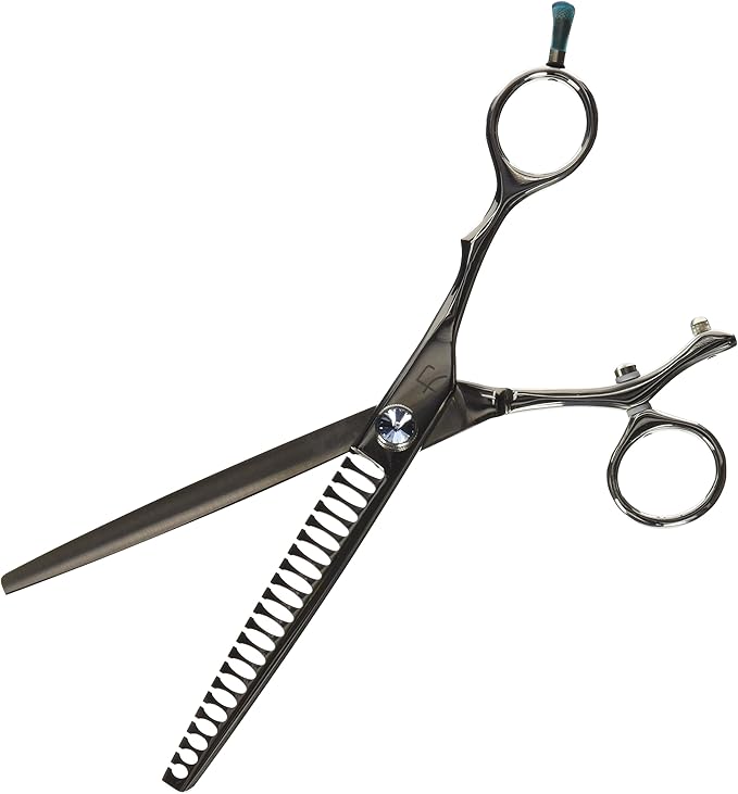 ShearsDirect Japanese 440C 22-Tooth Swivel Chunker with Light Blue Gem Stone Tension 7.5-Inch