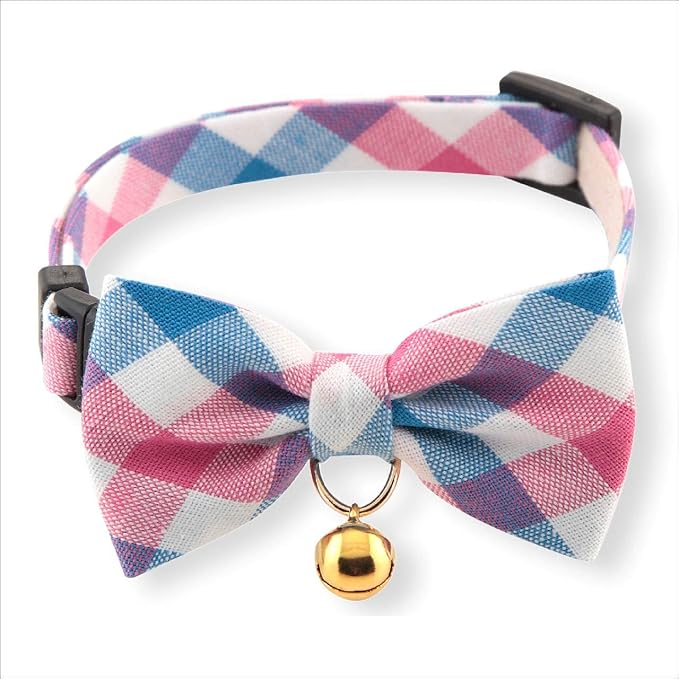 Purrfect Picnic Bow Tie Cat Collar (Blue) with Bell Safety Breakaway Soft Lightweight for Cats Kitty Kitten Japanese Stylish Pattern, No.1 Seller in Japan