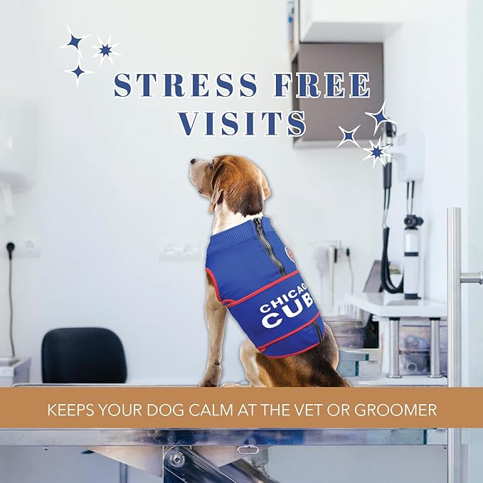 MLB Chicago Cubs Dog Anxiety Shirt Calming Soothing Vest, for Dogs & Cats with Anxiety, Fears, Fireworks, Loud Noises, Dark, Lonely Keeps Dogs Calm and Feeling Safe, Relaxing Jacket, Medium