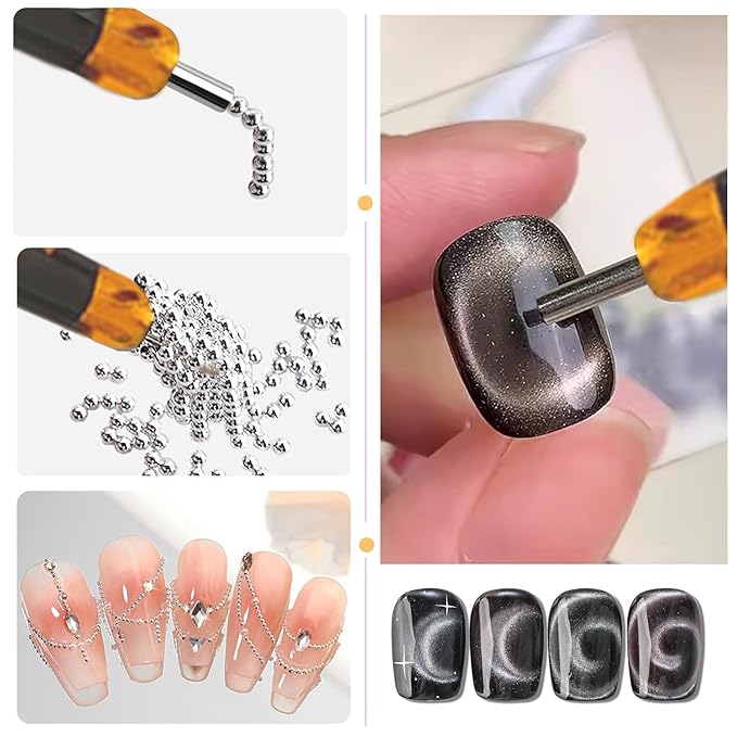WOKOTO 53Pcs Cat Eye Nail Magnet With 3 Pcs Y-Shape Heart Magnet Stencil For Nail Art Tools Set, Cat Eye Magnet For Nails Wand Magnetic Nail Polish Magnet For Cat Eye Gel Polish Magnets Sticks Pens