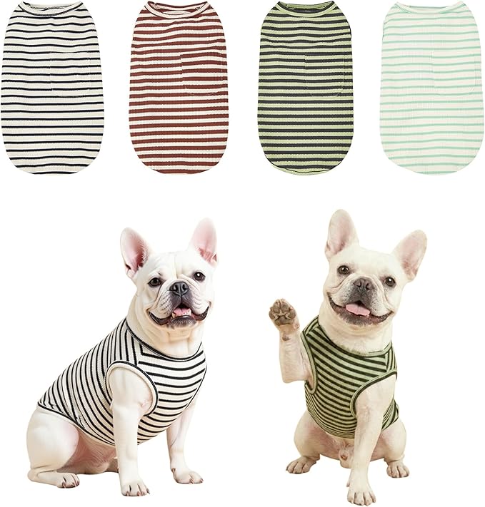 Dog Clothes, Stripe Dogs Shirts for Small & Medium Breeds, Pet Tank Top, Breathable Waffle Fabric Puppy Outfit, Shirt for Chihuahua, Yorkie, Dachshund, Corgi (Forest, Large)