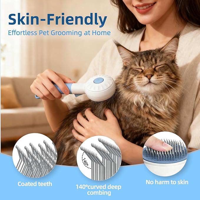 DebutPet Cat Steam Brush for Shedding - 3 in 1 Steamy Cat Brush with Water Spray, Self Cleaning Dog Grooming Comb for Tangled & Loose Hair, Massage Pet Hair Removal Tool (USB Rechargeable)