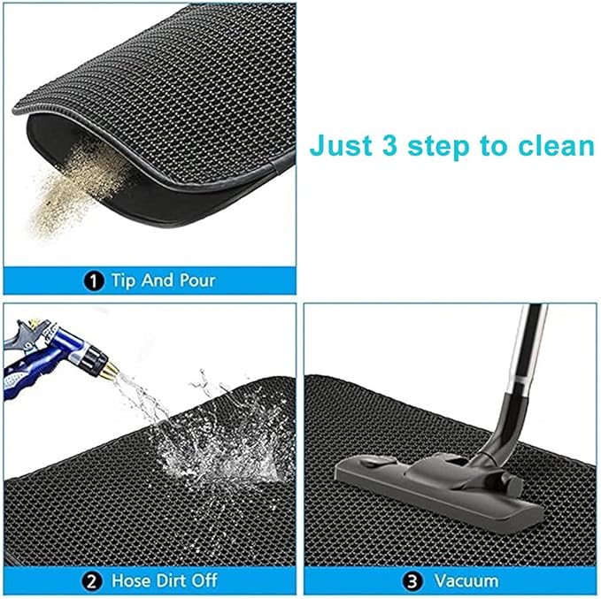 Cat Litter Mat Kitty Litter Trapping Mat Honeycomb Mats Waterproof Double Layer Anti Tracking Kitty Mats Catcher Litter Tray Box Rug Carpet (23.6'' x 17.7'', black)