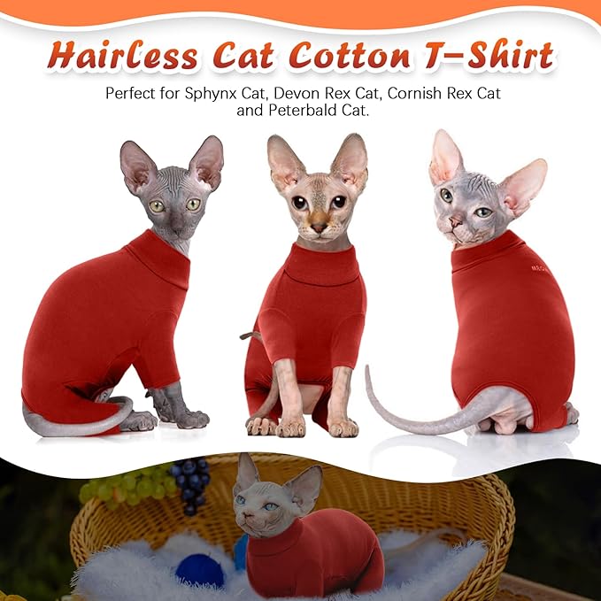 ROZKITCH Four Leg Cat Clothes, Breathable Soft Cat Jumpers for Cats Only, Cat Coat with Four Legs, Warm Sweater T-Shirt Pajamas Jumpsuit Vest Cornish Rex Devon Rex Peterbald Red XL