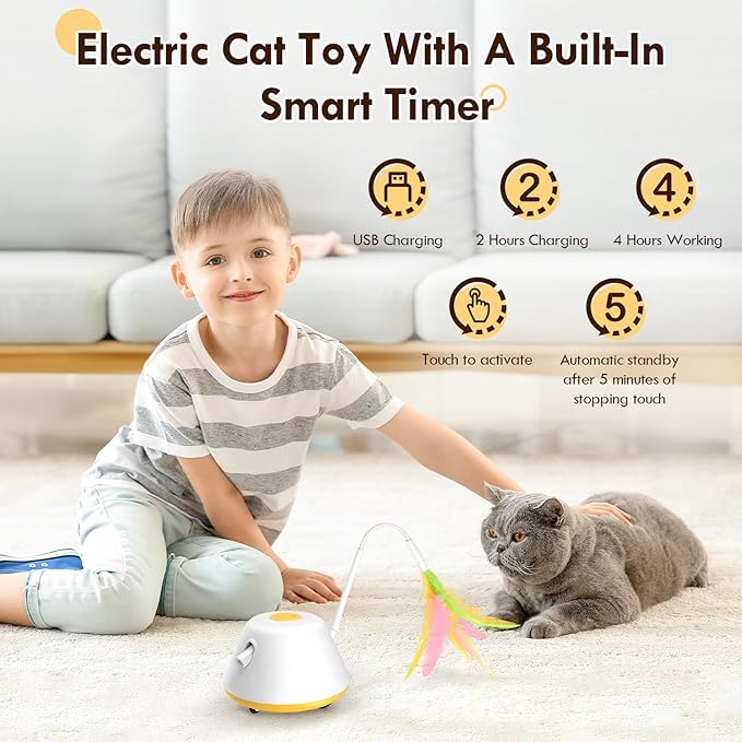 3-in-1 Cat Laser Toy, Cat Toys for Indoor Exercise Electric Automatic Moving Cat Laser Toy,Indoor Exercise Kicker, Random Trajectory 3 Moving Modes with 3pcs Hanging Feather USB Rechargeable
