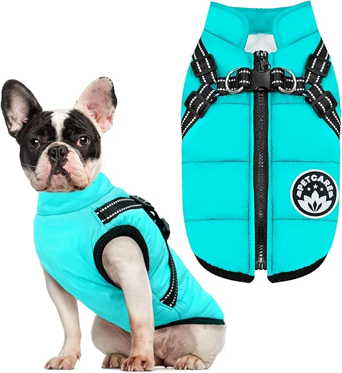 PETCARE Winter Dog Coat with Harness Built in Waterproof Dog Jackets Warm Pet Fleece Vest Windproof Snow Jacket Snowsuit Reflective Dogs Cold Weather Coats for Puppy Small Medium Large Dogs Cats