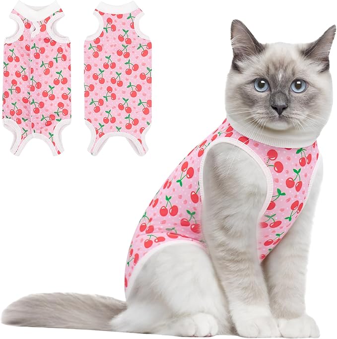 Coppthinktu Cat Recovery Suit Female Cats Onesie for Cats, Breathable Cat Surgery Suit for Surgical Abdominal Wounds Skin Diseases, Cute Kitten Spay Recovery Suit E-Collar Alternative Anti Licking