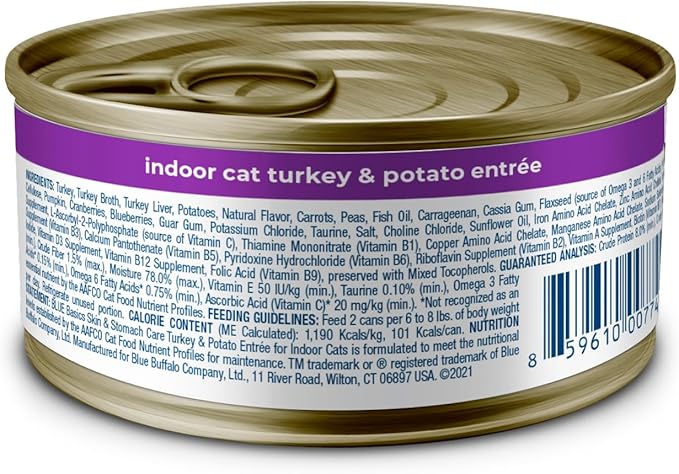 Blue Buffalo Basics Grain-Free, Turkey, Adult Wet Cat Food, 3 oz., Count of 24