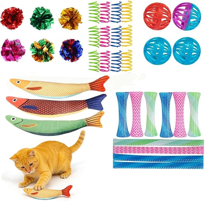 Cat Toys for Indoor Cats, Interactive Cat Toys with Catnip Toy, Kicker Toy, Crinkle Balls, Cat Ball Toy, Cat Spring Toy, Cat Chew Toy for Adult Cats & Kitten (35Pack)