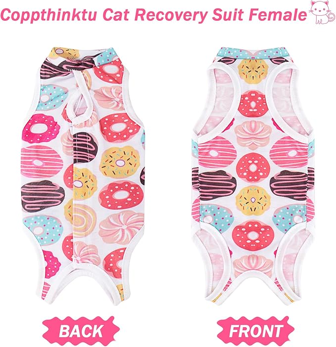 Coppthinktu Cat Recovery Suit Female Cats Onesie for Cats, Breathable Cat Surgery Suit for Surgical Abdominal Wounds Skin Diseases, Cute Kitten Spay Recovery Suit E-Collar Alternative Anti Licking