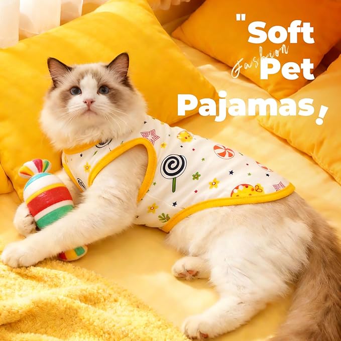 PETCARE Cartoon Dog Shirts for Small Dogs Cute Dog Clothes Yellow Lollipop Tshirt Soft Cotton Puppy Pajamas Breathable Sleeveless Pet Tank Top Spring Summer Dogs Clothes for Chihuahua Yorkie Shih Tzu
