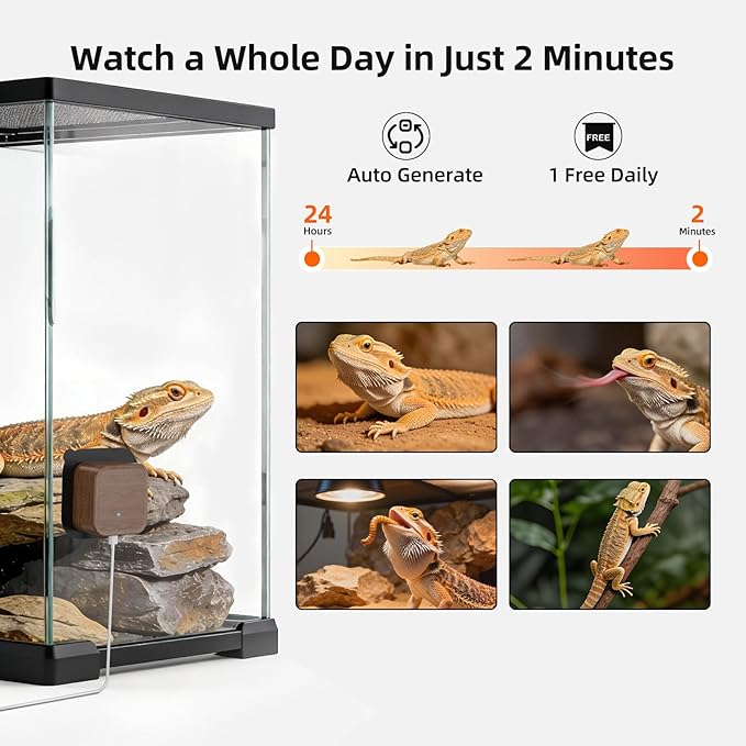 5MP Aquarium & Terrarium Camera, WiFi Pet Camera with Color Night Vision, Daily Time-Lapse Video, 120° Wide-Angle Anti-Glare Lens, AI Motion Alerts, Easy Magnetic Install for Fish, Reptiles, Insect
