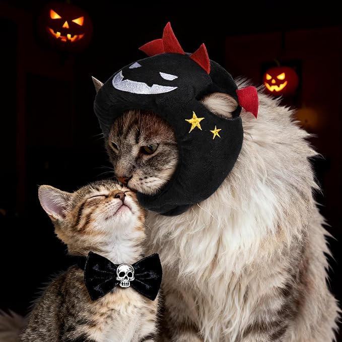 Cat Halloween Costumes Halloween Devil Horn Hat for Dogs Cats Adjustable Cute Black Demon Cap Festival Pet Head Dress Up Accessories for Halloween Puppy Kitten Cosplay Costume Gifts