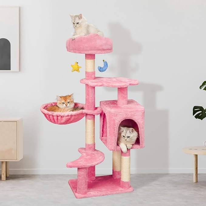 Meecal 43-Inch Cat Tree,Cute Cloud Cat Tree for Kittens & Small Cats Under 6 Months 9lbs, Cat Tower with Scratching Post, Double Condos, Plush Hammock & Dangling Toys, Pink