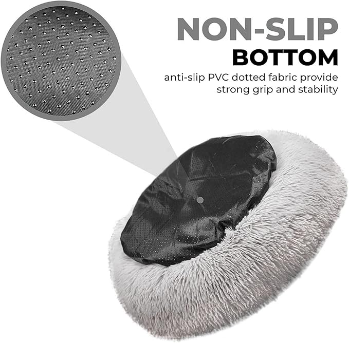 Whiskers & Friends Cat Beds for Indoor Cats, Fluffy Calming Donut Cat Bed, Small Dog Bed Washable - Orthopedic Soft Plush Pet Beds Sized for Kitten to Large Cats & Puppy to Small Dogs, Light Grey 23''