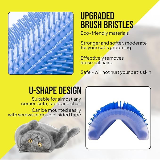 Cat Self Groomer – Wall Corner Grooming Brushes for Cats and Small Pets – Soft Massage Brush for Shedding Control and Face Rubbing (Dark Blue)