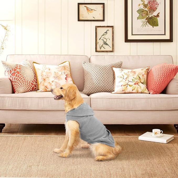 EXPAWLORER Dog Hoodie Fleece Sweater Vest, Hooded Dog Sweatshirt Fall Winter Pet Clothes with Leash Ring, Sleeveless Warm Cozy Puppy Clothing for Cat Small Medium Large Dogs Girl Boy, Grey S