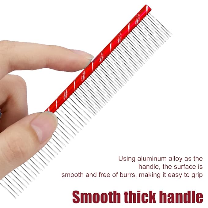 MEKBOK Dog Comb Grooms Cats As Well - for Medium to Thick Coats - 8 Inch Length - Rounded Spine - Grooming Tool for Mats and Shedding (Red)
