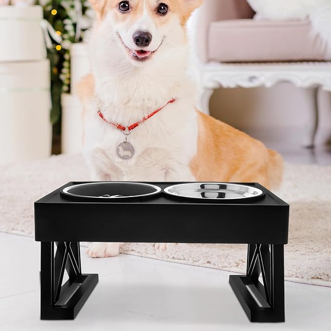 SUPVOX Elevated Stainless Steel Cat Food and Slow Feed Dog Bowl Set with Adjustable Stand for Small Pets Feeding and Watering