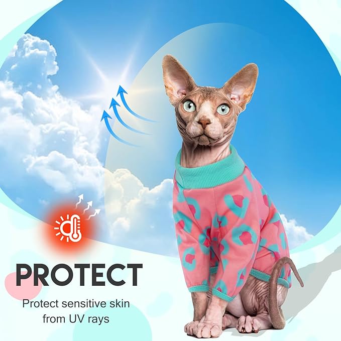 Sphynx Cats Clothes Cat Turtleneck Cotton Sweater Pullover Kitten T-Shirts with Sleeves Cat Pajamas Jumpsuit for Sphynx Cornish Rex, Devon Rex,Small Dog