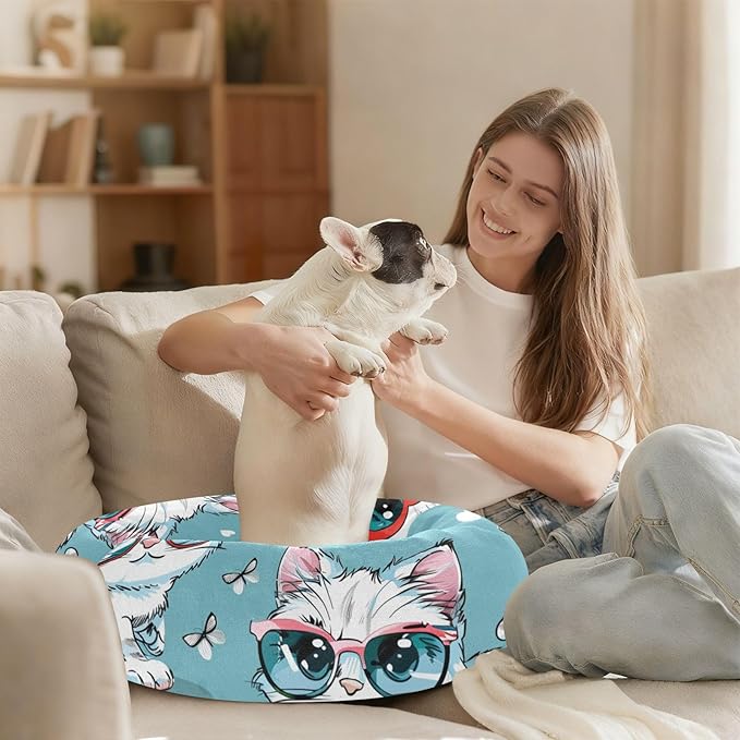 Cartoon Kitty Glasses Warm Soft Cat Beds Cat Calming Bed Extra Small Size Pet Sleeping Beds and Dog Furniture